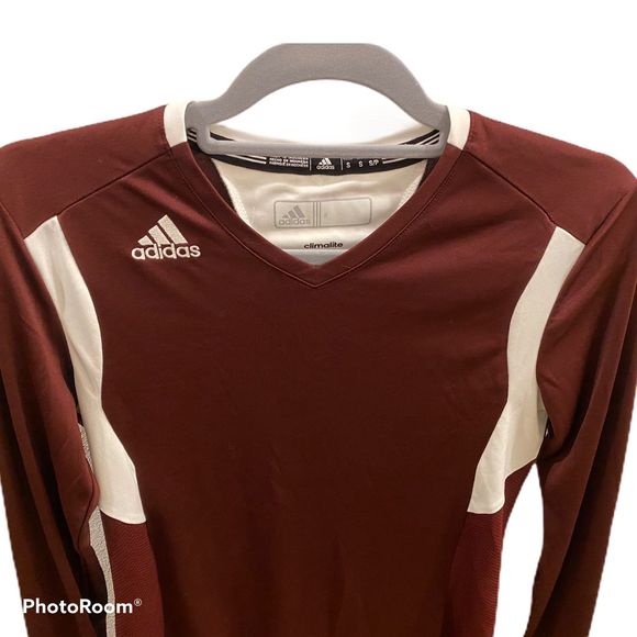 Adidas Long sleeve v neck athletic top burgundy S - Picture 9 of 12